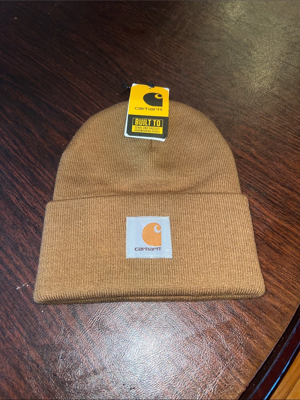 Carhartt Tan Knit Cuffed Beanie with Logo Patch